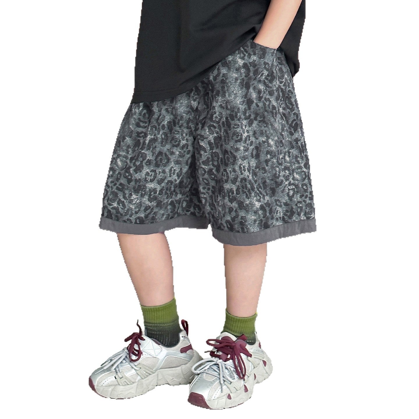 Boys Leopard Print Shorts, Summer Thin 5 Inch Pants for Big Kids