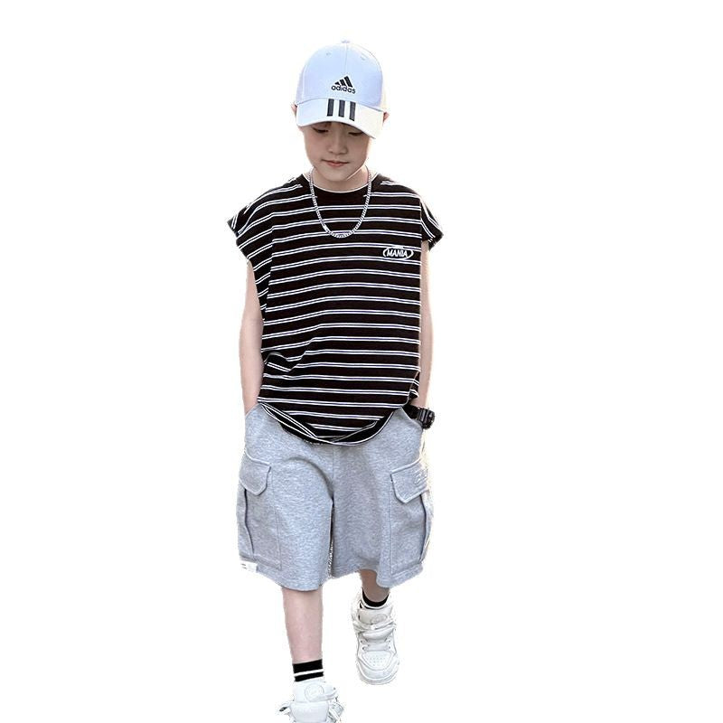 Children's Pure Cotton Striped Tank Top 2-Piece Set