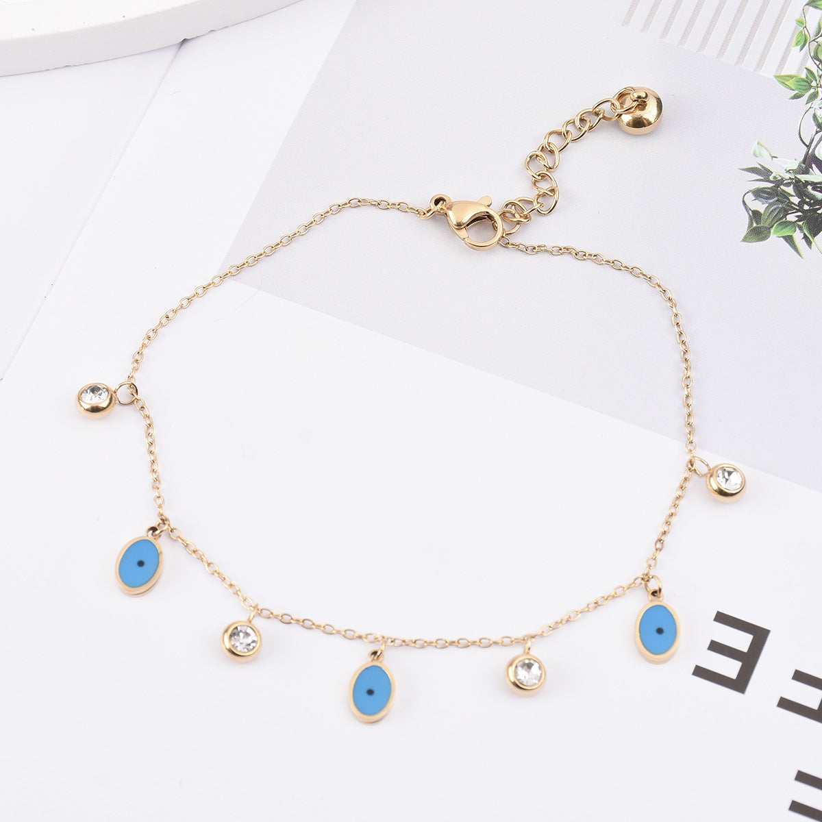 Blue Devil's Eye Stainless Steel Anklet