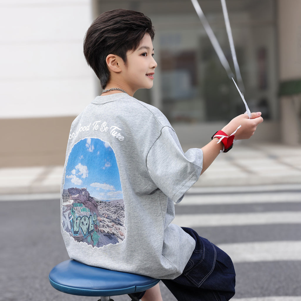 Boys Front Pocket Print Casual T-Shirt