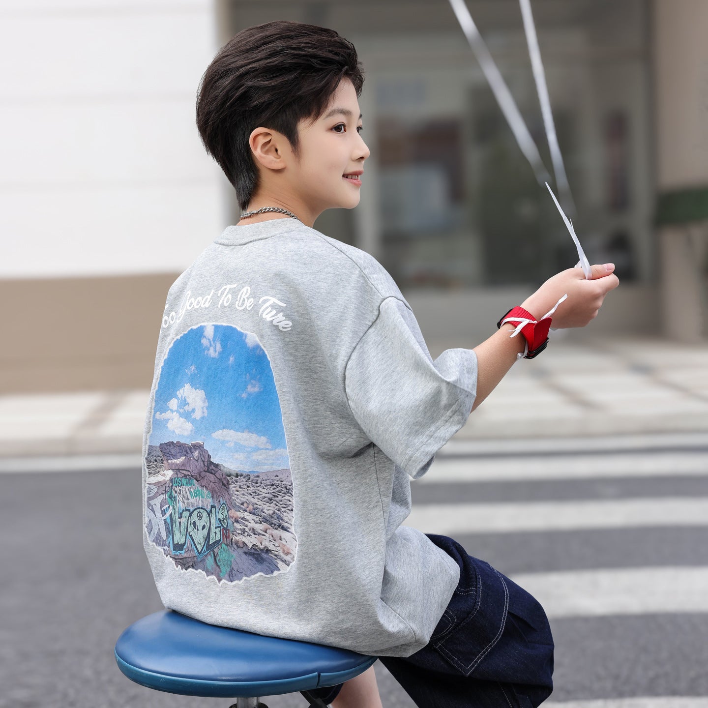 Boys Front Pocket Print Casual T-Shirt