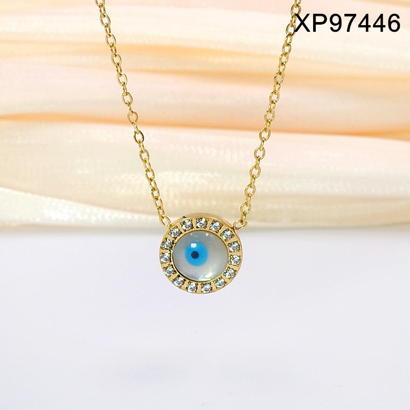 Titanium steel gold-plated evil eye pendant necklace