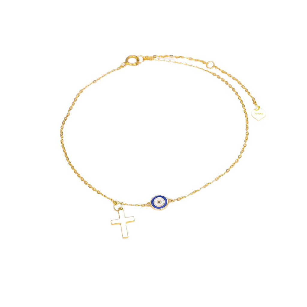 Minimalist Cross Evil Eye Anklet
