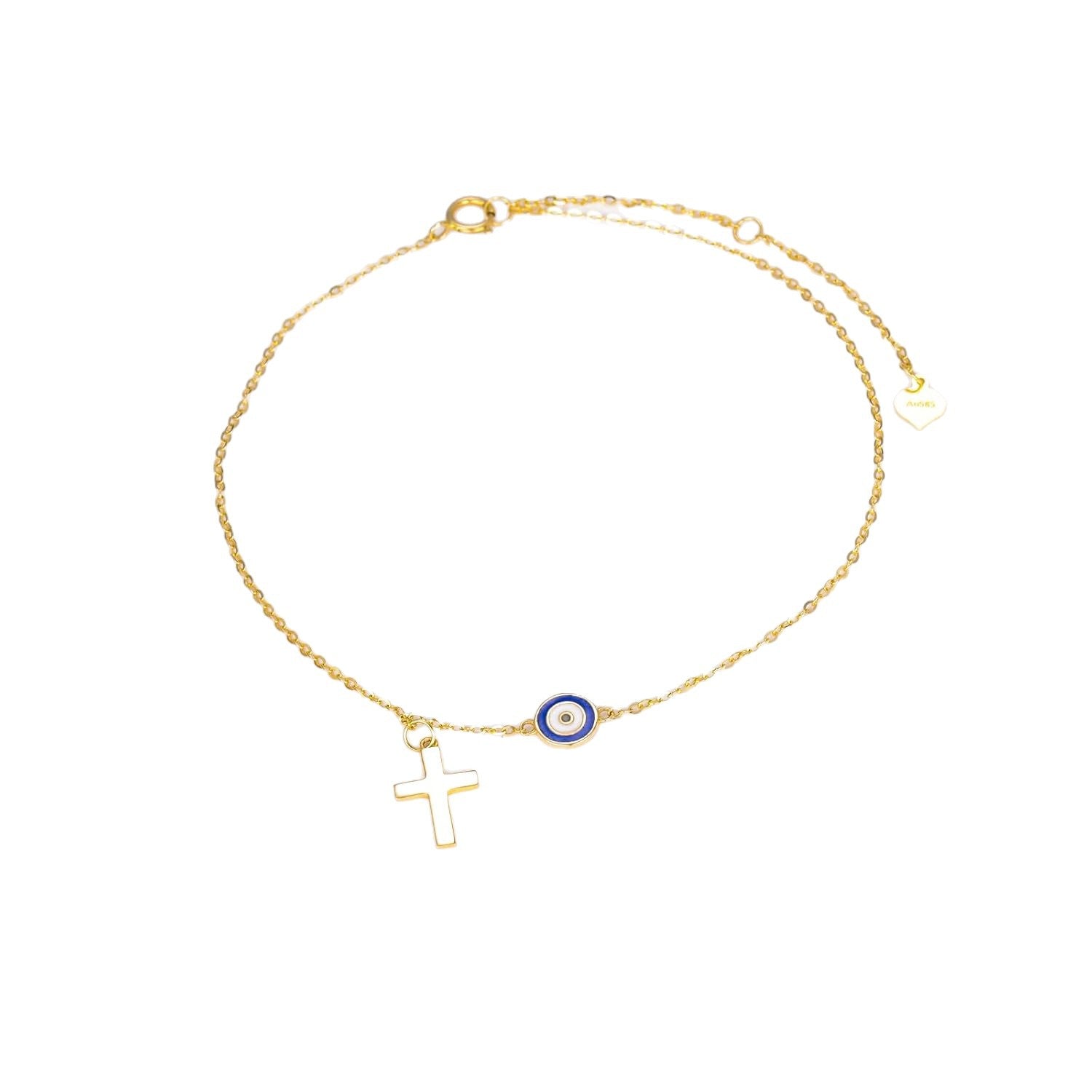 Minimalist Cross Evil Eye Anklet