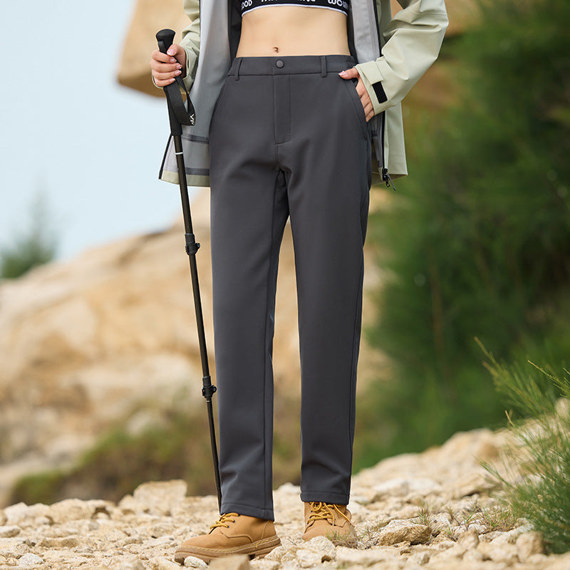 Women Winter Softshell Pants, Fleece‑Lined Wind‑Resistant Hiking Trousers