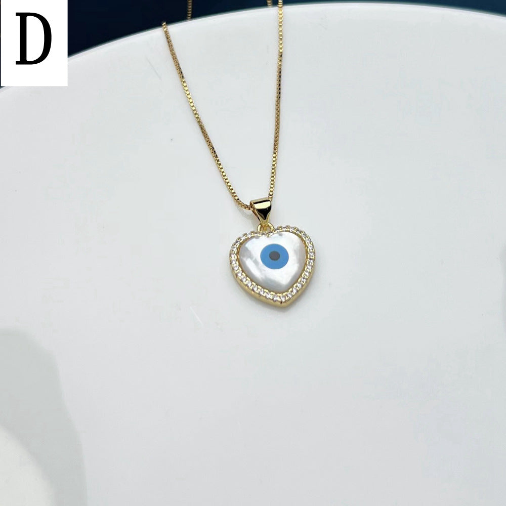 Evil Eye Necklace with Shell and Zircon Pendant