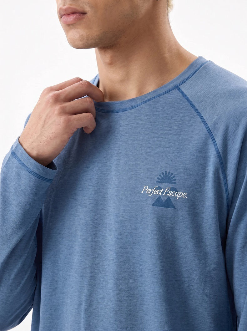 Color-block raglan-sleeve printed long-sleeve sports T-shirt