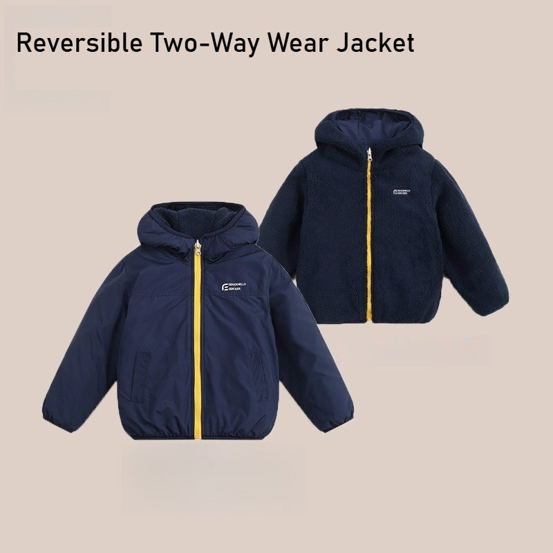B.Duck Reversible Fleece-Lined Kids' Jacket | Unisex Boys Girls Autumn Winter Water-Resistant Softshell Windbreaker