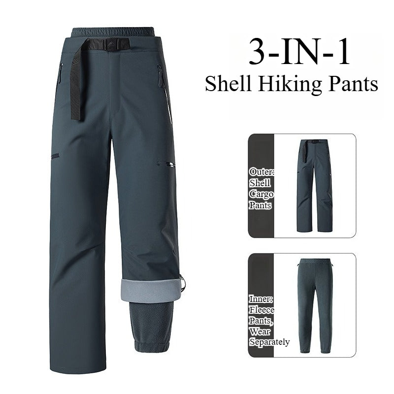 Unisex 3‑in‑1 Zip‑Off Fleece Lined Waterproof Outdoor Hiking Pants