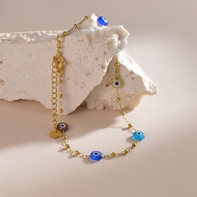 Evil Eye Beaded Stainless Steel Anklet