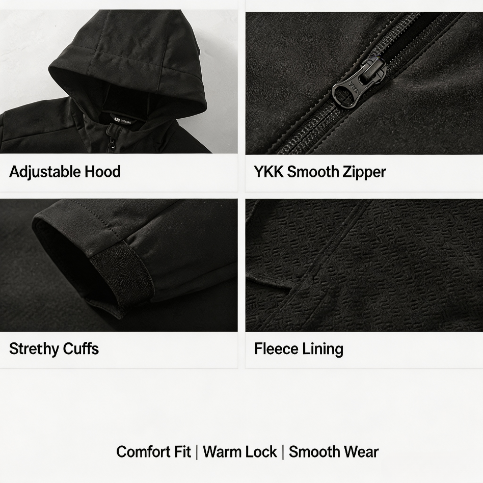 Waterproof Thick Softshell Jacket, Unisex Couples Hooded Outdoor Winter Coat