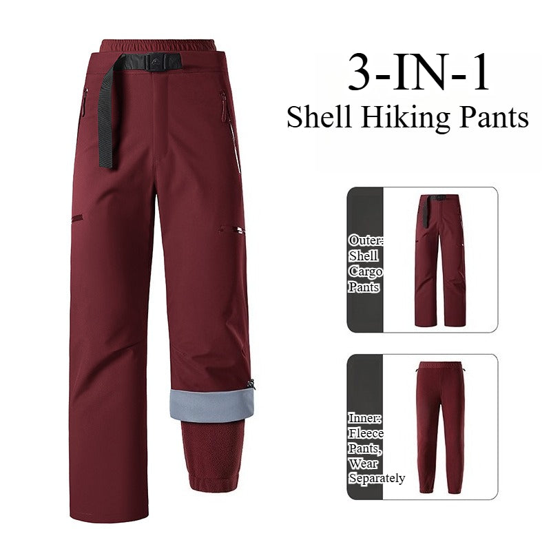 Unisex 3‑in‑1 Zip‑Off Fleece Lined Waterproof Outdoor Hiking Pants