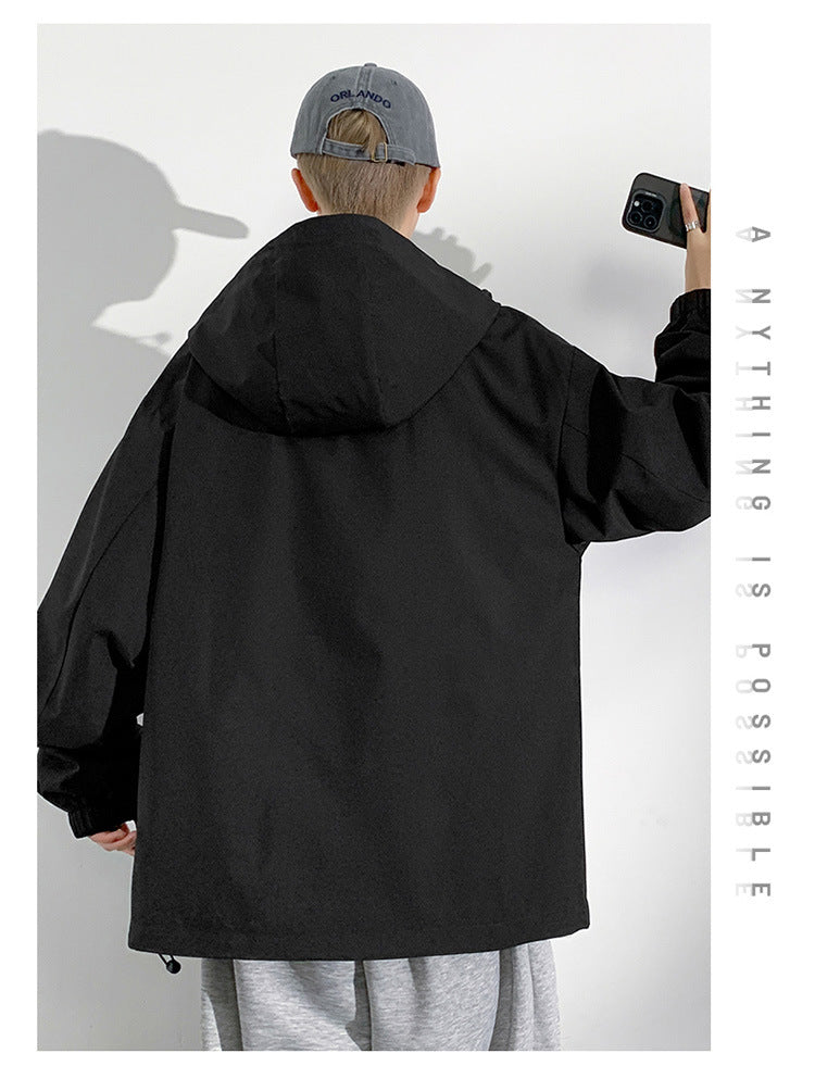 2025 new men's hooded jacket American casual large size tooling jacket top trendy