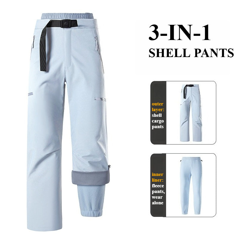 Unisex 3‑in‑1 Zip‑Off Hiking Pants, Detachable Fleece Lined Windproof Waterproof Outdoor Trousers