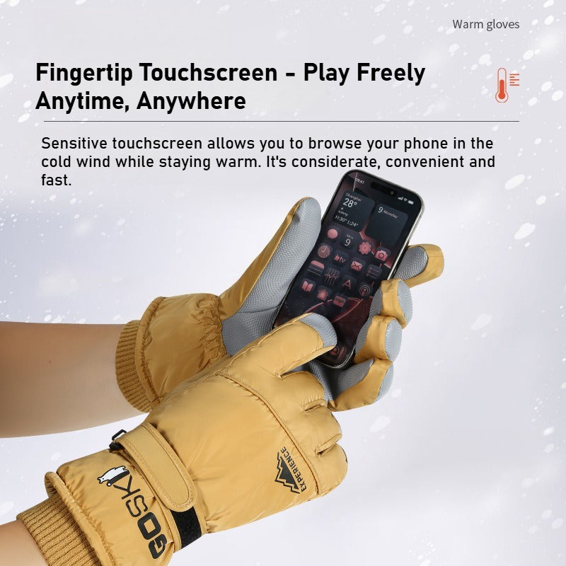 Ski gloves for men and women with fleece thickened in winter, outdoor cold protection and warmth, windproof waterproof touch screen couple cycling gloves