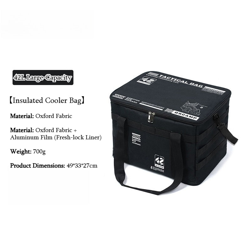 Tactical Large‑Capacity Insulated Cooler Bag, Portable Outdoor Storage Bag for Camping Picnic Tableware Cookware Gear