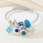 DIY Evil Eye Bracelet with Rhinestones, Four-Leaf Clover, and Heart Design