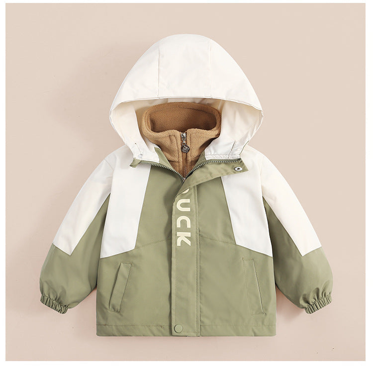 Spring and Autumn children's three-in-one jacket, windproof and waterproof two-piece set for boys and girls, children's outdoor warm jacket