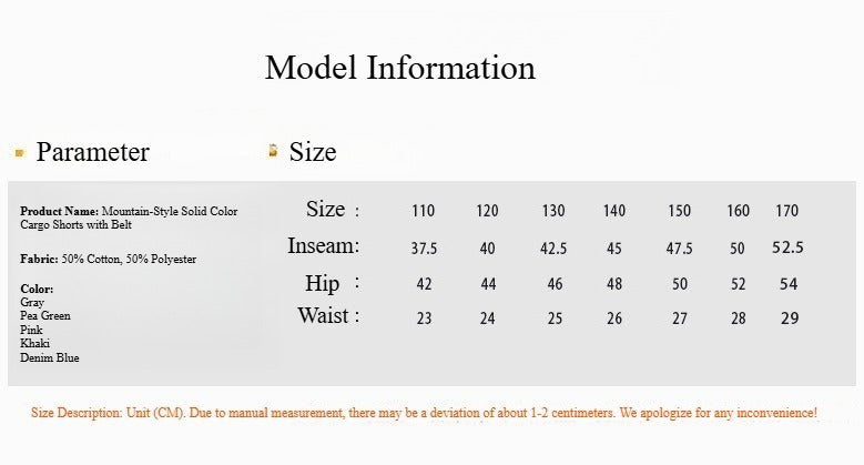 Mountain-Style Solid Color Cargo Shorts with Belt