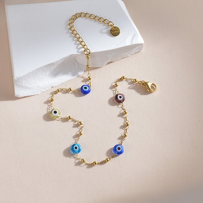 Evil Eye Beaded Stainless Steel Anklet