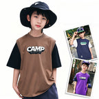 Cool Lightweight Fake Two-Piece Boys T-Shirt, Mountain Style Crew Neck Kids Top