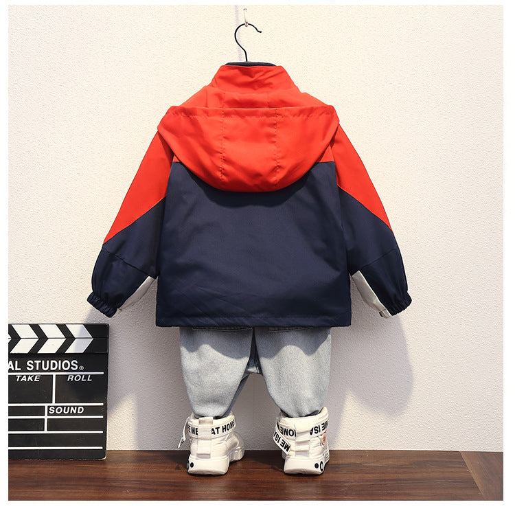 Children's jacket two-piece set of 3-8 year old children's windproof and waterproof jacket, spring and autumn hiking camping clothing, navy blue/green optional