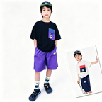 Boys' Outdoor-Style Color-Block Short-Sleeve Set with Pockets