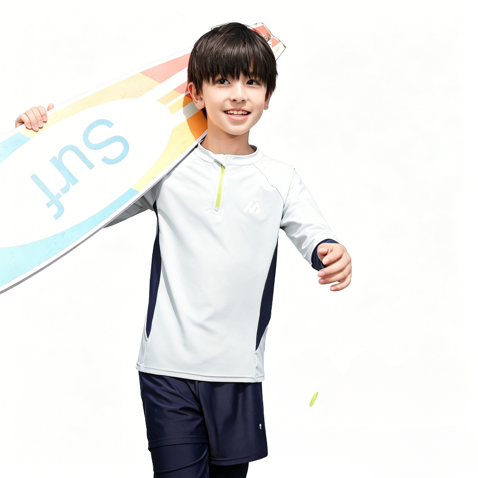 Kids Boys UPF50+ Rash Guard, 7A Antibacterial Quick Dry 2-Piece Swimsuit
