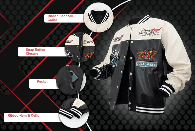 Men's loose PU leather baseball jacket | Cross-border European and American locomotive style faux leather cardigan jacket, motorcycle riding trendy and cool top