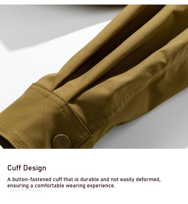 Spring and Autumn new men's sports loose stand-up collar jacket, multi-pocket hooded wear-resistant casual jacket, black/caramel optional