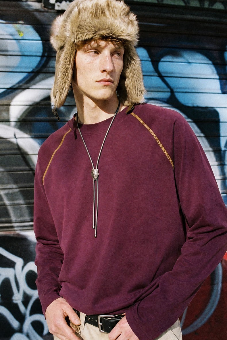 American Sport Contrast Hassel Stitch Raglan Long Sleeve Tee