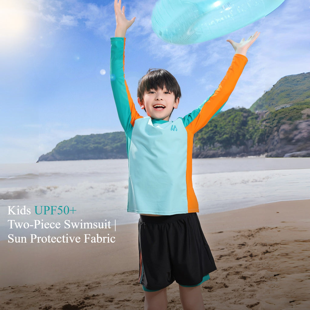 Contrast Color Kids Rash Guard, UPF50+ Antibacterial Swimsuit