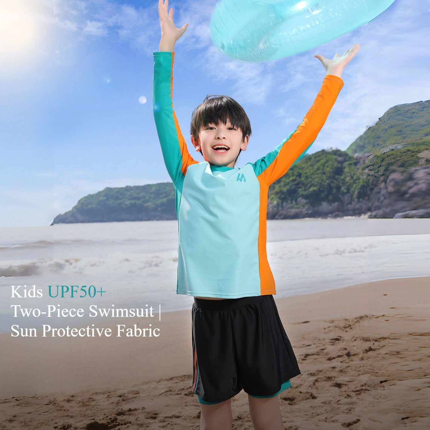 Contrast Color Kids Rash Guard, UPF50+ Antibacterial Swimsuit
