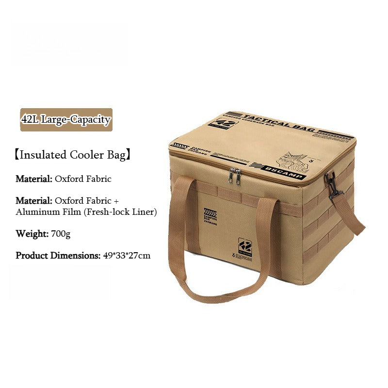 Tactical Large‑Capacity Insulated Cooler Bag, Portable Outdoor Storage Bag for Camping Picnic Tableware Cookware Gear