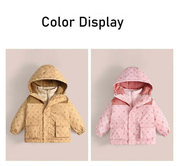 Autumn and winter children's down jacket two-piece set, boys and girls trendy jacket, windproof, waterproof and warm outdoor children's clothing [removable three-in-one]
