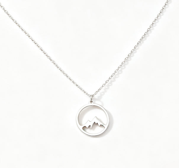Nature Cast Metalworks Mountain In Circle Pendant Necklace