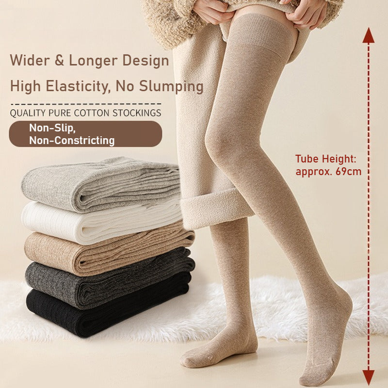 Women's extended knee socks, pure cotton non-slip boneless thigh socks, spring and autumn warm models