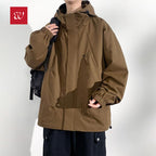2025 new men's hooded jacket American casual large size tooling jacket top trendy