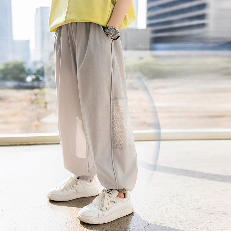 Boys Mesh Spliced Long Pants, Summer Lightweight Quick Dry Trousers