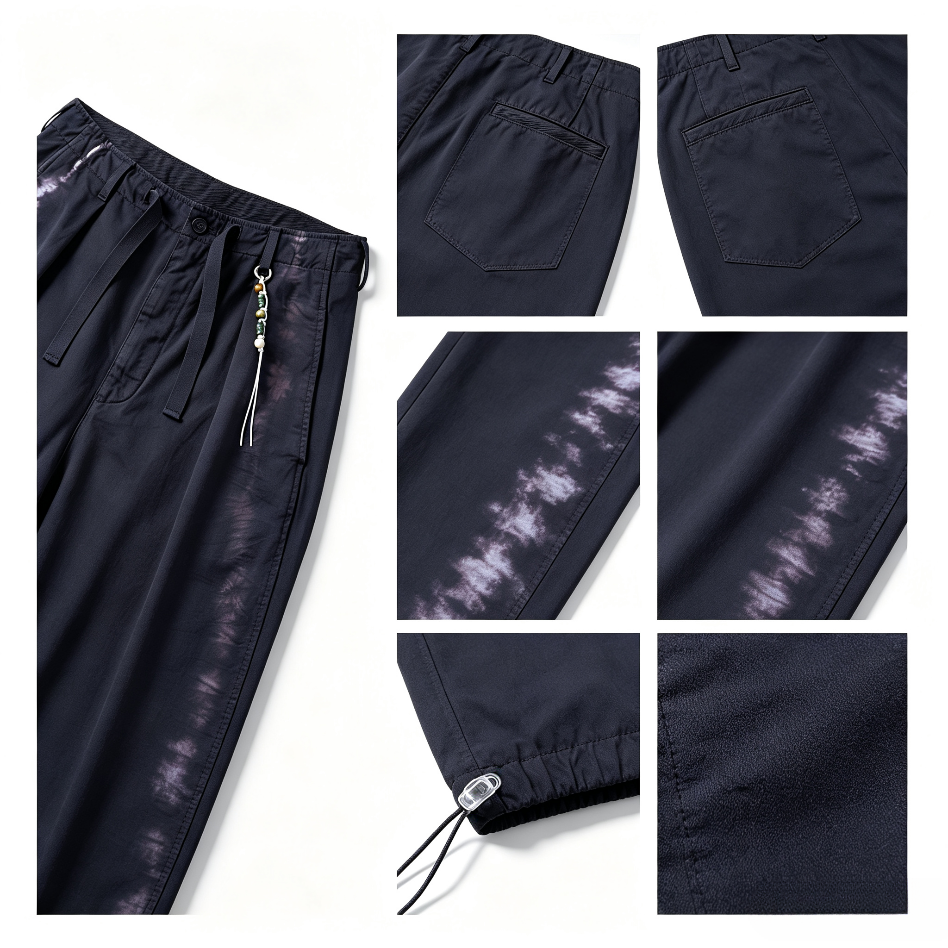 Street-style vintage-look tie-dye straight-leg cargo pants
