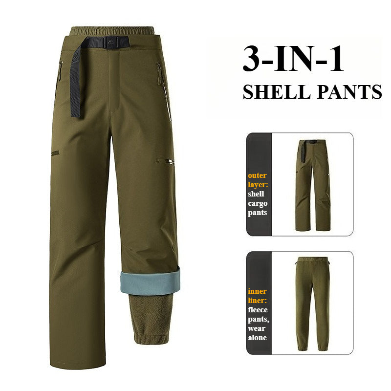 Unisex 3‑in‑1 Zip‑Off Hiking Pants, Detachable Fleece Lined Windproof Waterproof Outdoor Trousers