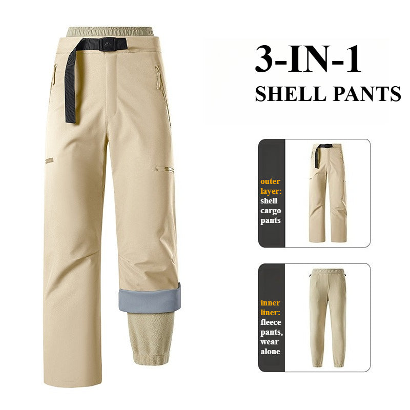 Unisex 3‑in‑1 Zip‑Off Hiking Pants, Detachable Fleece Lined Windproof Waterproof Outdoor Trousers