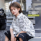 Boys' All-Over Letter Print Short-Sleeve Cotton Shirt