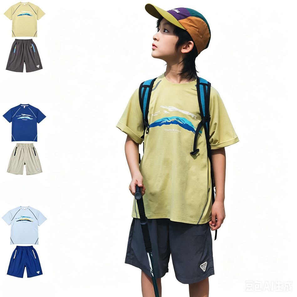Outdoor-style short-sleeve set for kids with mountain print
