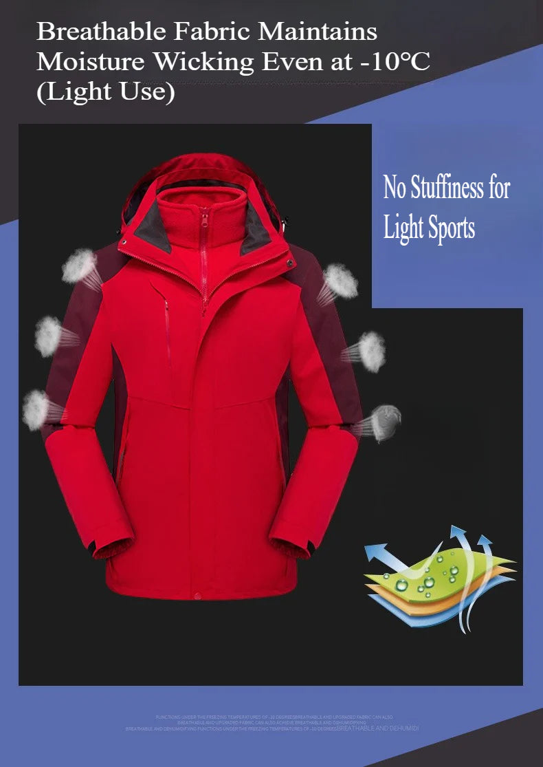 A Must-Have for Winter Outdoor Hiking! Unisex Couple’s 3-in-1 Shell Jacket, Thickened for Warmth, Balancing Casual Style and Trendiness, Youth-oriented Outerwear