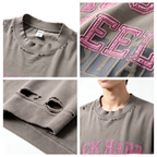 Long-sleeve T-shirt with vintage wash, dip-dye, and print.