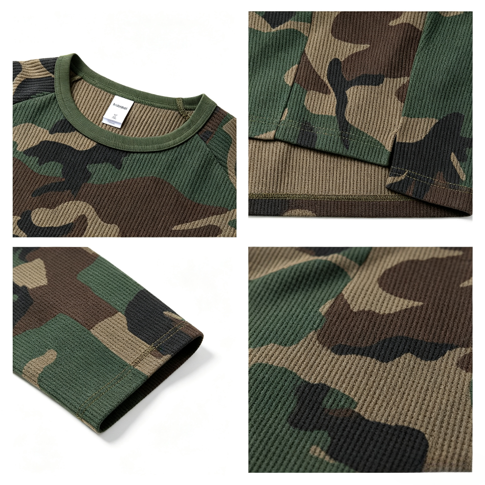 Street‑Style Waffle Knit Camo Long‑Sleeve T‑Shirt