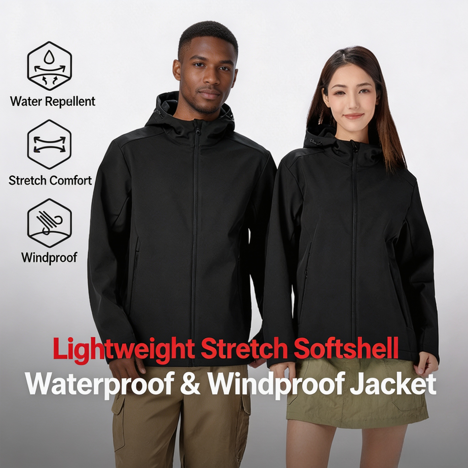 Waterproof Thick Softshell Jacket, Unisex Couples Hooded Outdoor Winter Coat