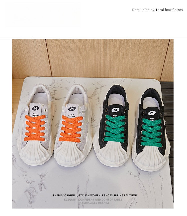 2025 summer new models, shell head dissolving shoes, genuine leather little white shoes, women's versatile casual trendy shoes