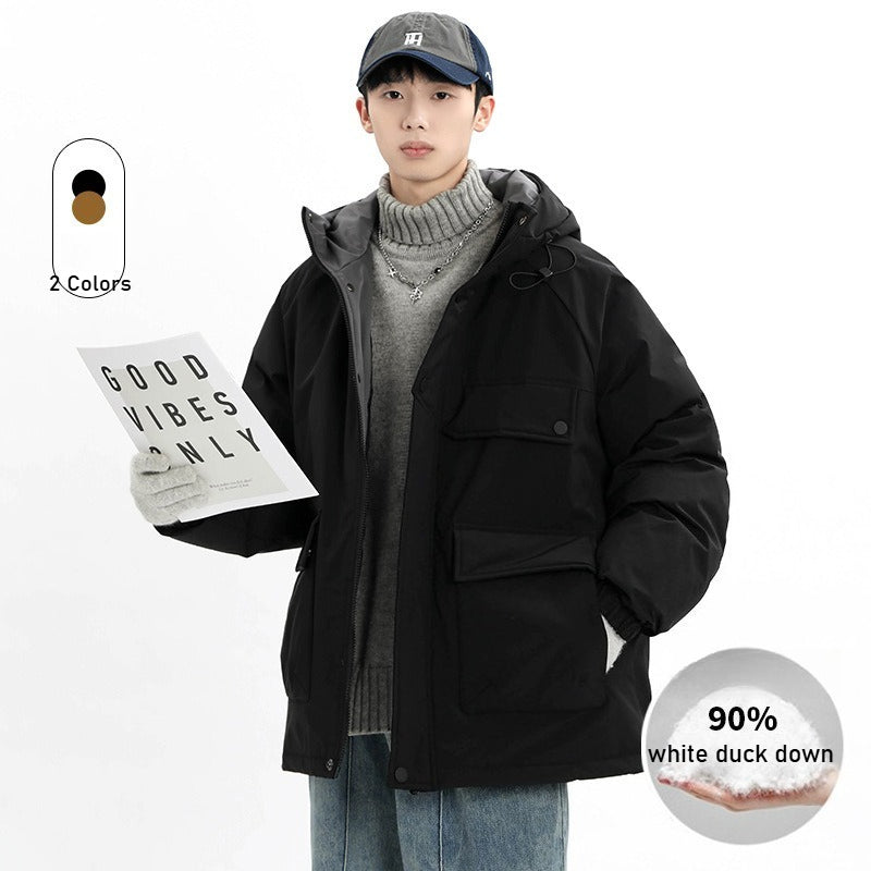 Daunenjacke für Paare mit 90 % weißen Entendaunen – Herren-Winterjacke im koreanischen Stil, mit Kapuze, dick gefüttert und warm